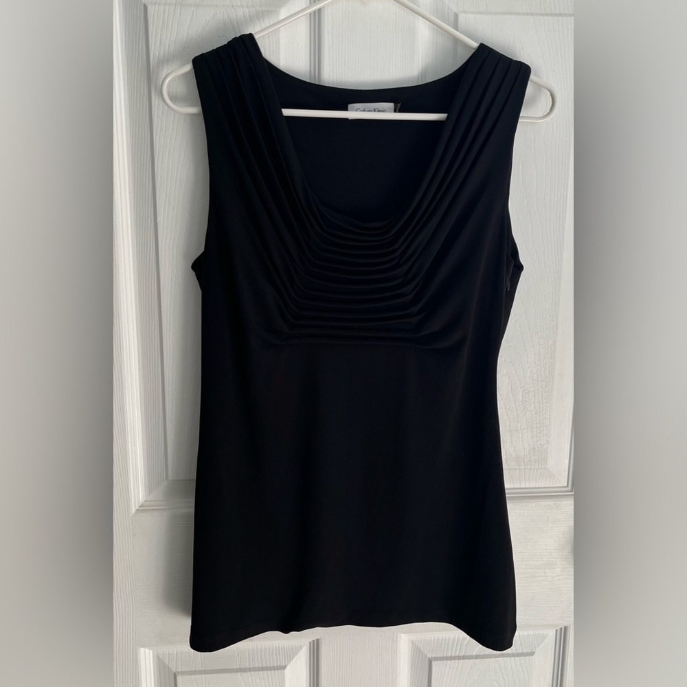 Calvin Klein Women’s Sleeveless Black Blouse, Size Medium